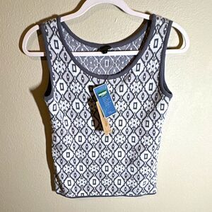GEIGER Women’s Geometric Knit Tank Top 36 Gray White Scoop Neck Wide Strap